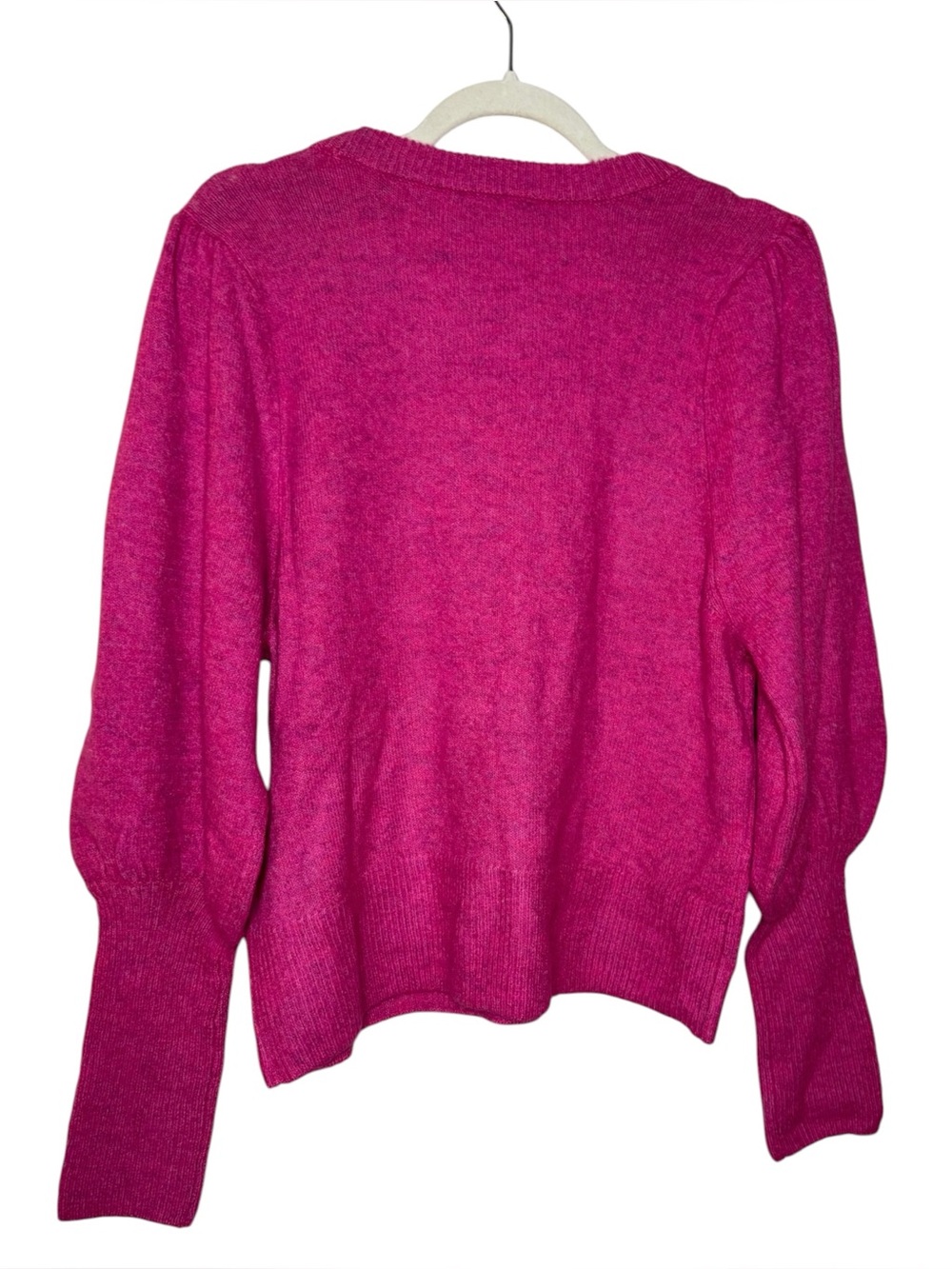 CeCe Bright Pink Puff-Sleeve Crewneck Sweater with Crystal Brooch Size M - Picture 4 of 7